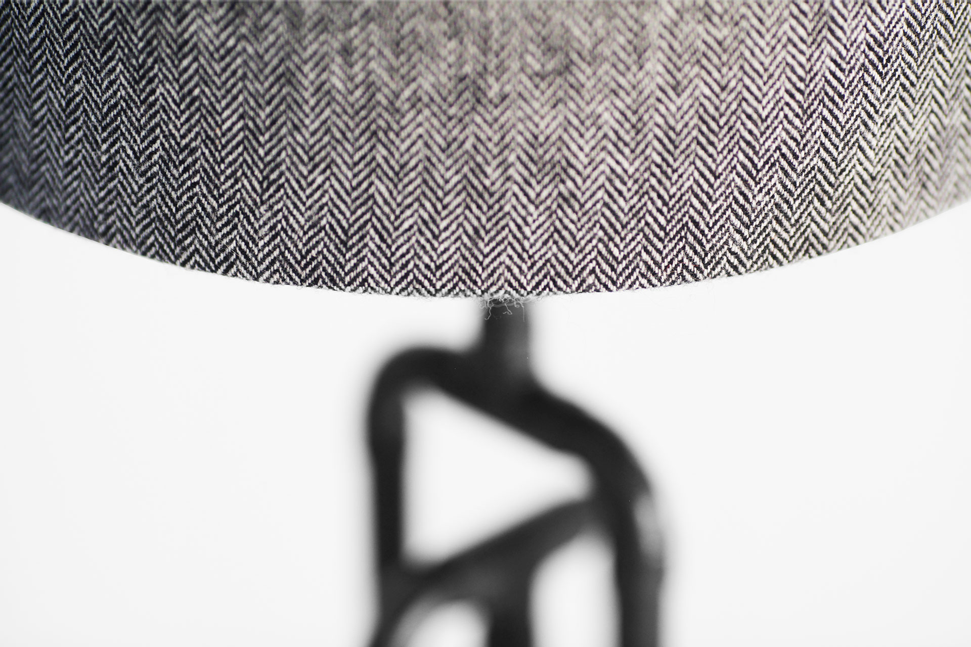 Herringbone tweed lamp shade in black patina table lamp