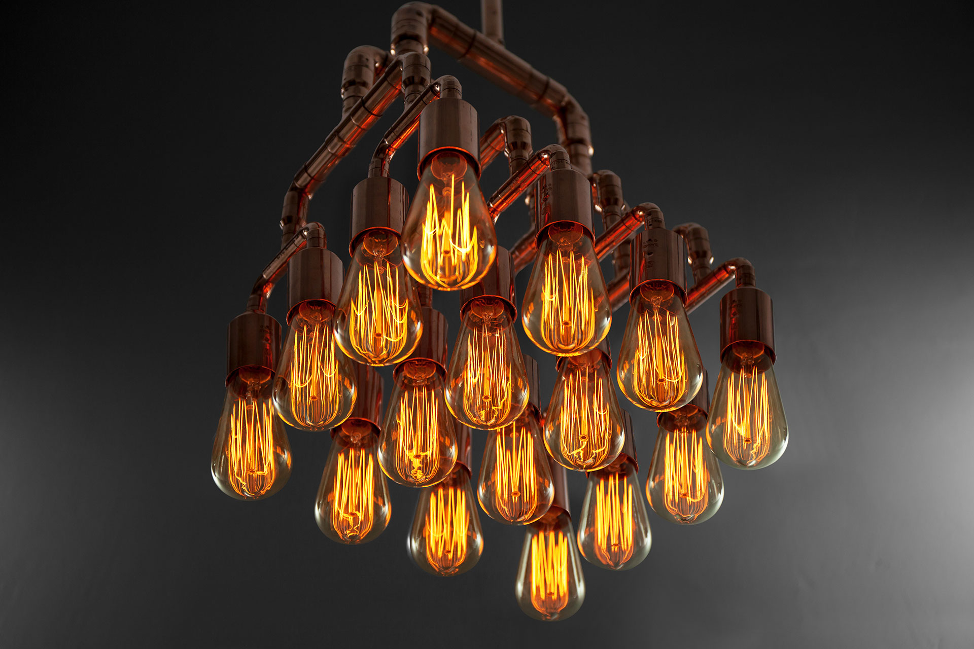 Large 16-lights chandelier in trendy copper with vintage Edison bulbs