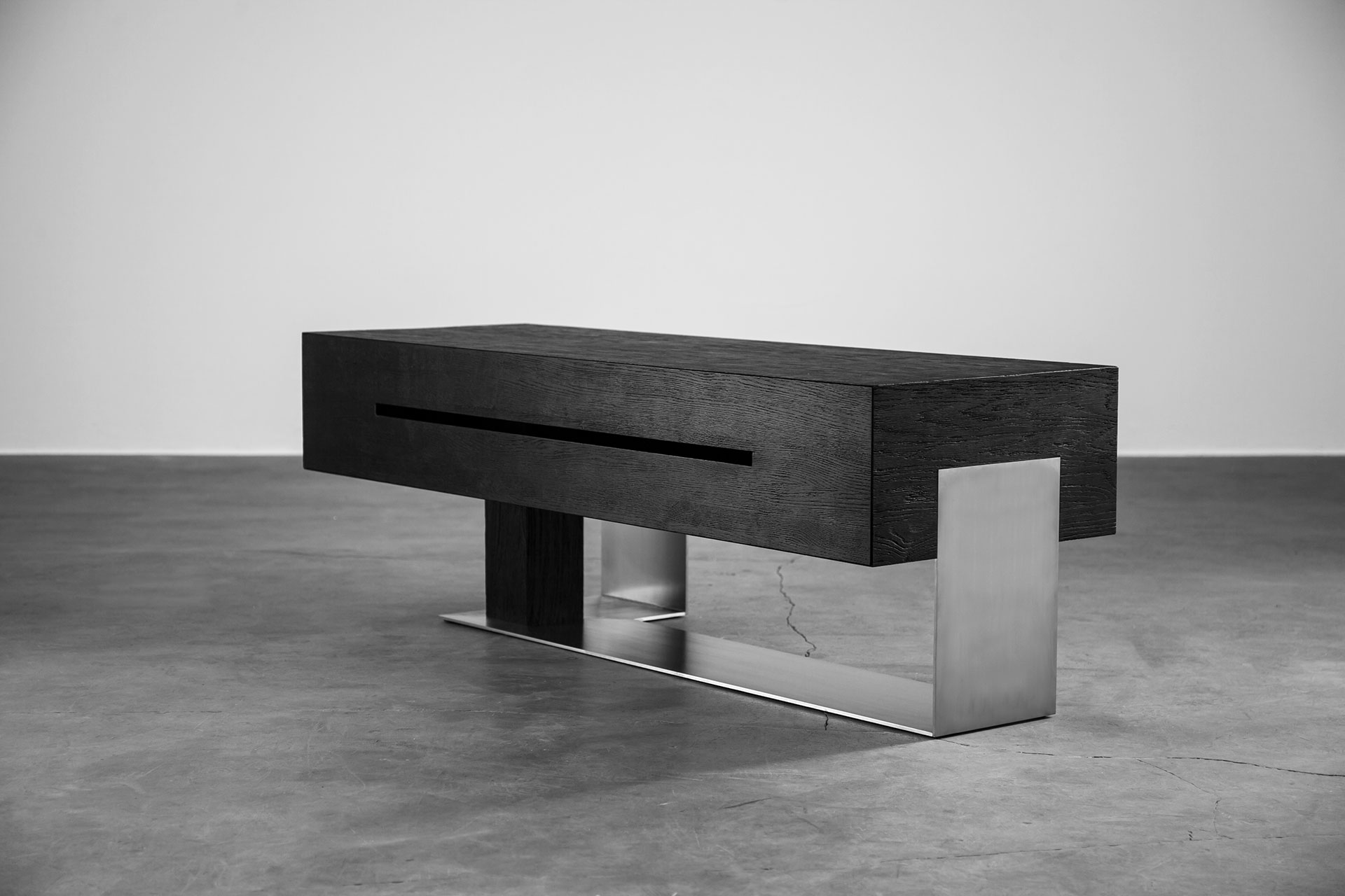 Contemporary media console inspired by brutalism style