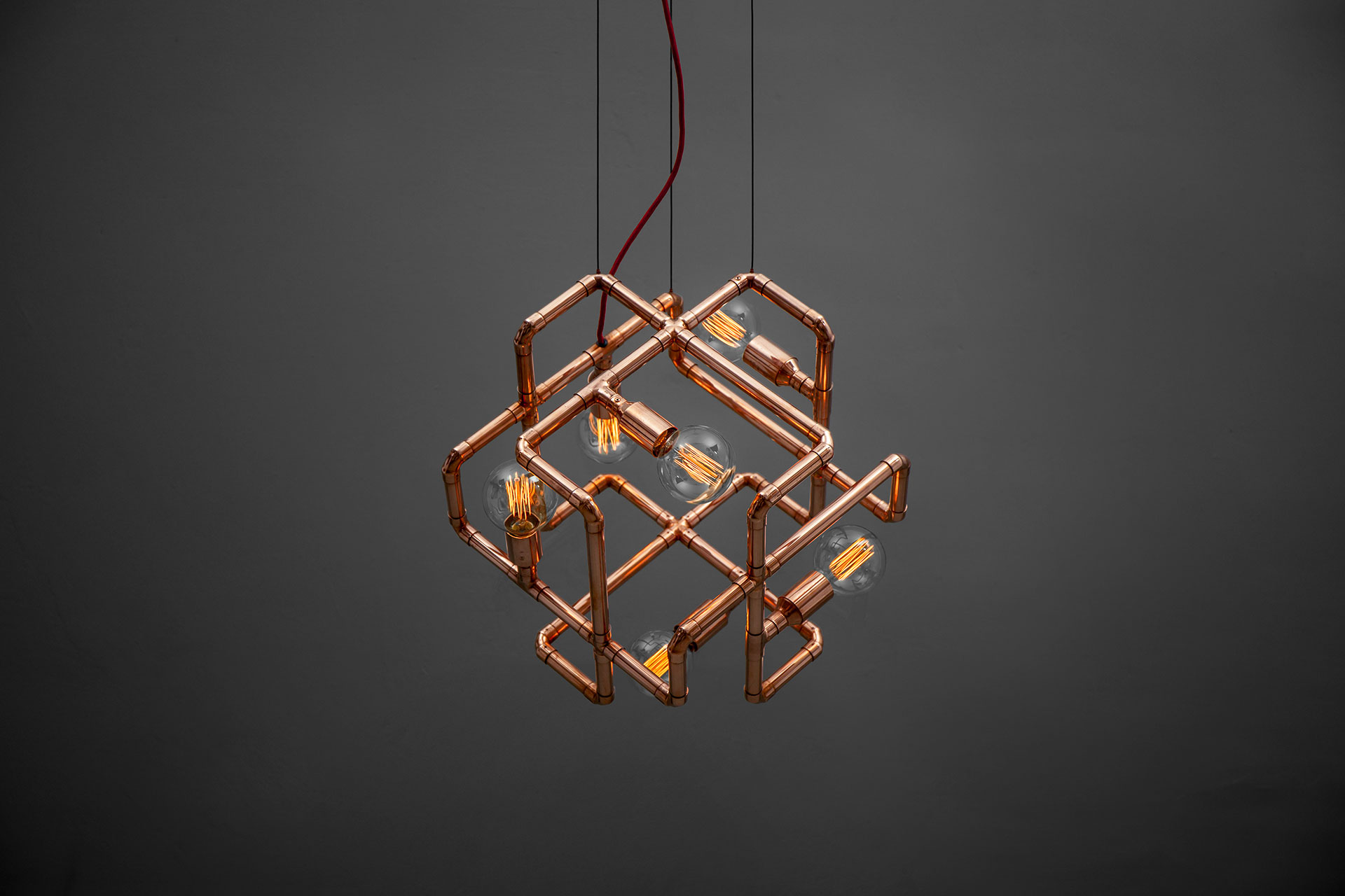 Industrial design 6-lights chandelier inspired by installation art in hotel lobby