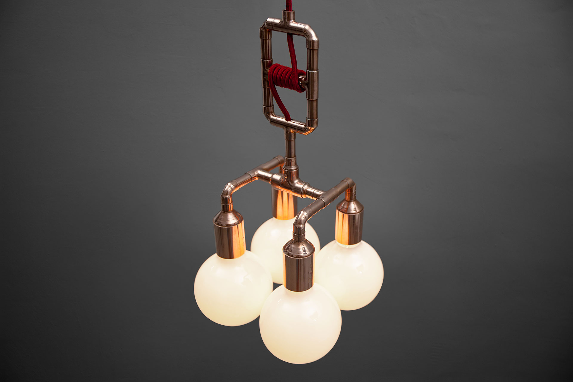 Steampunk style ceiling lamp in copper with adjustable height