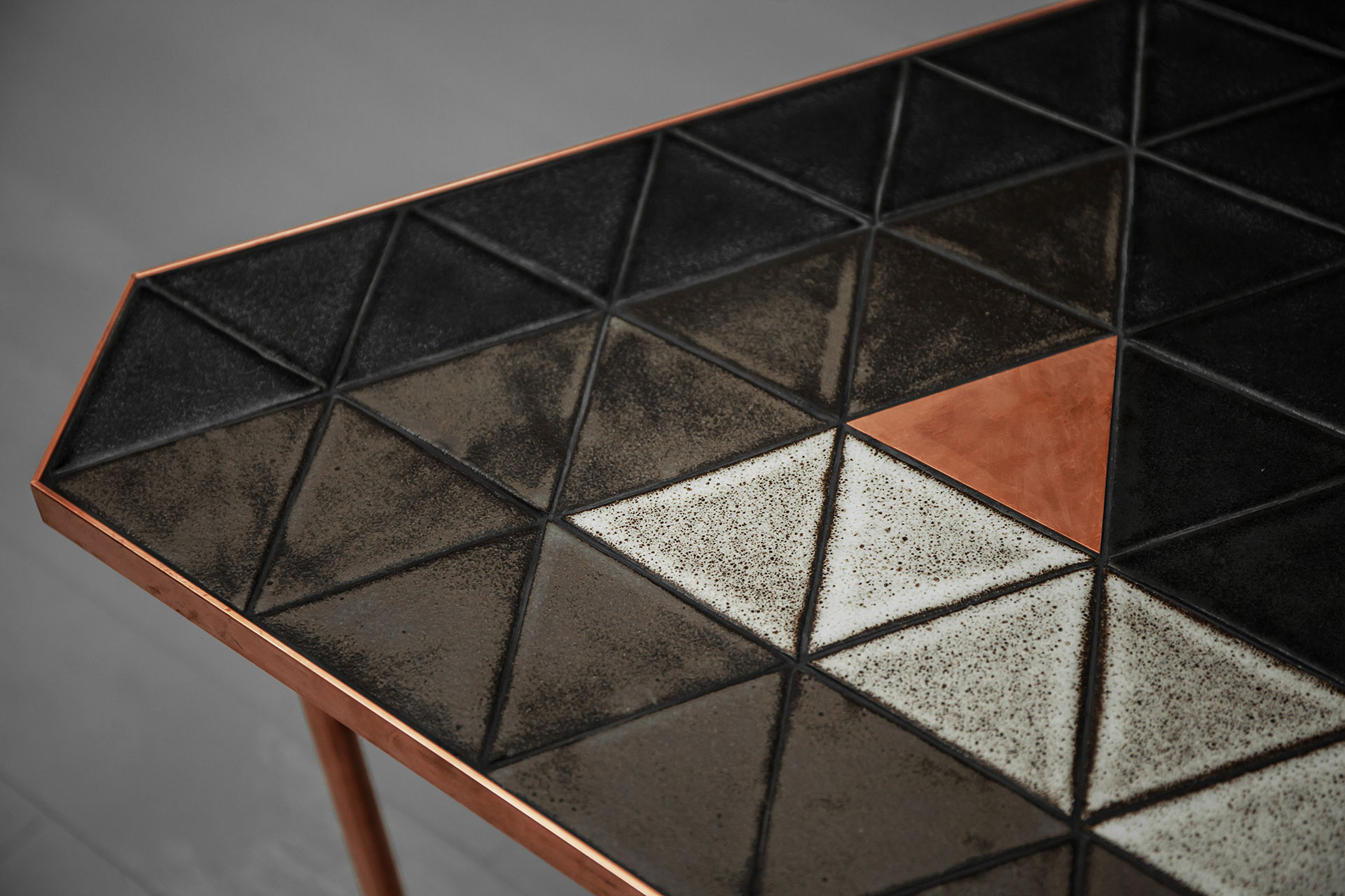 Handmade ceramic tiles top and copper triangle