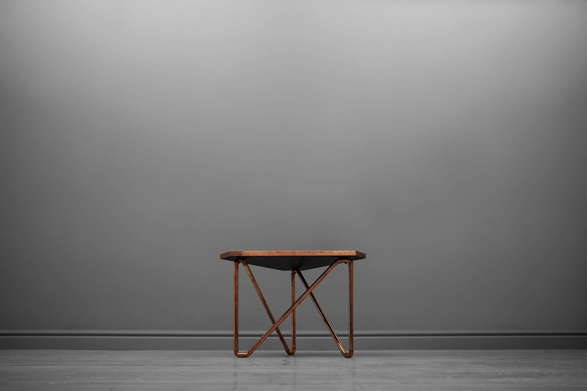 Modern design side table in copper