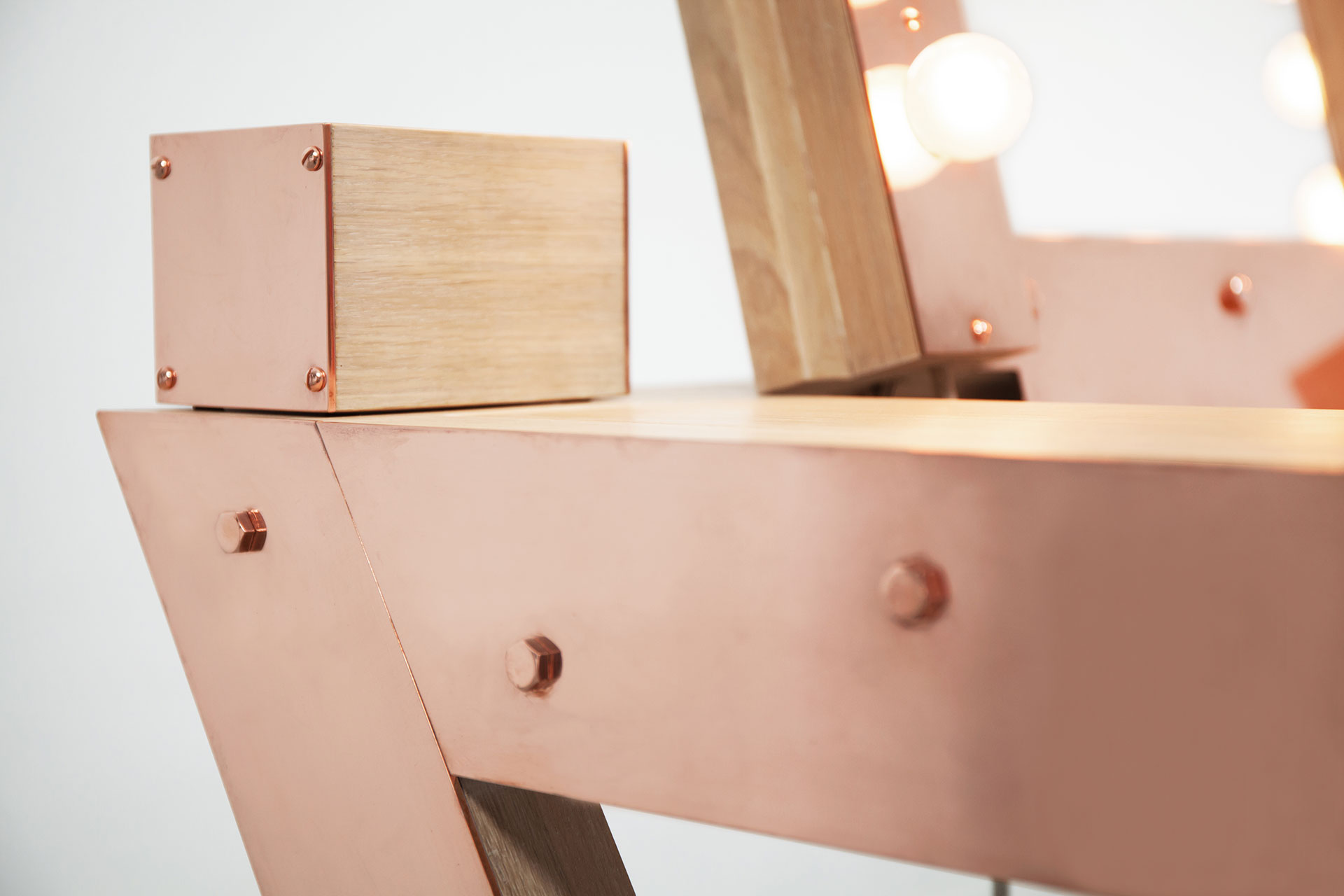 Copper and wood vanity table inspired by loft design