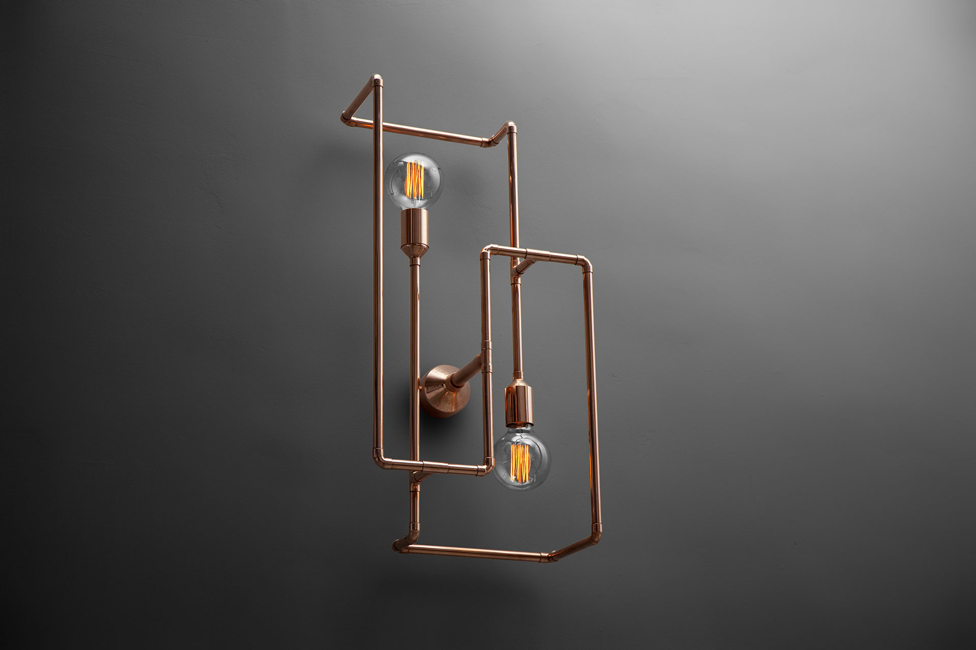 Large industrial design 2 lights sconce in copper or brass