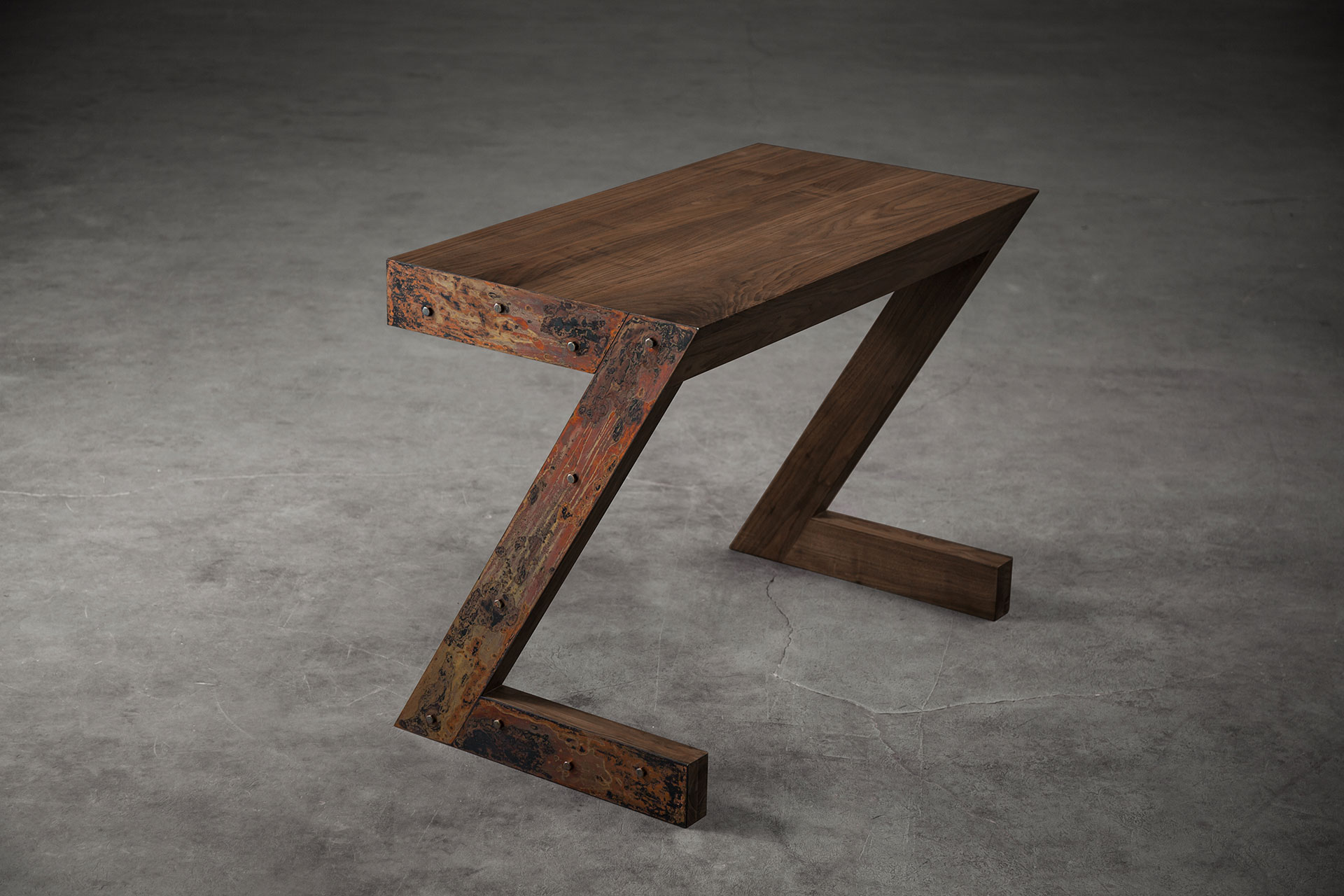 Conceptual design console table in solid American walnut wood