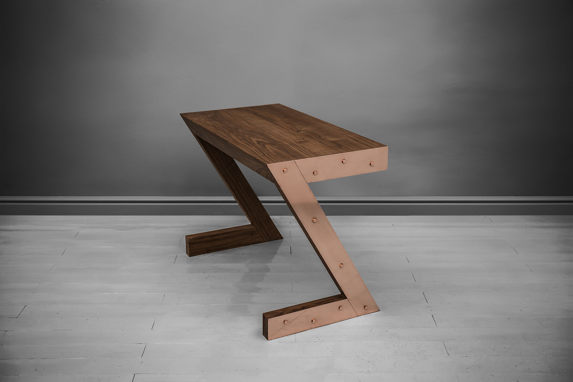 Z shaped American walnut desk inspired by industrial style