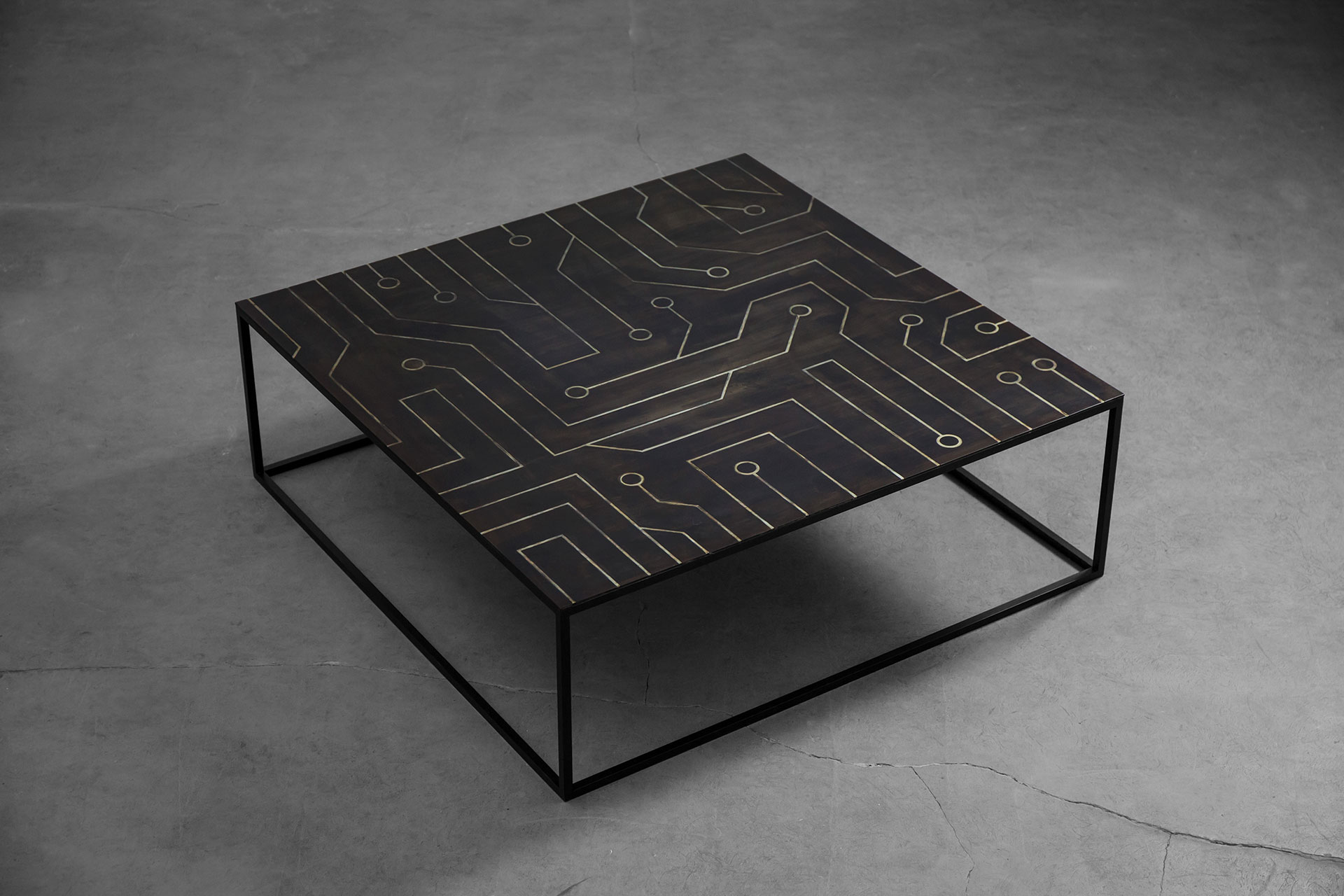 Low coffee table inspired by brutalism style