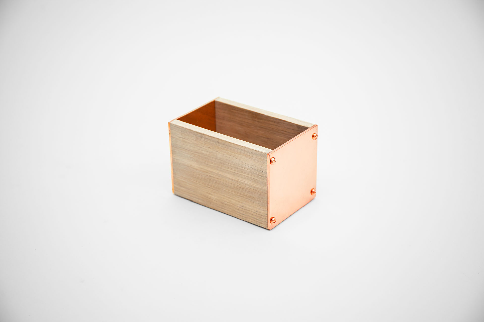 Copper and wood desk organizer