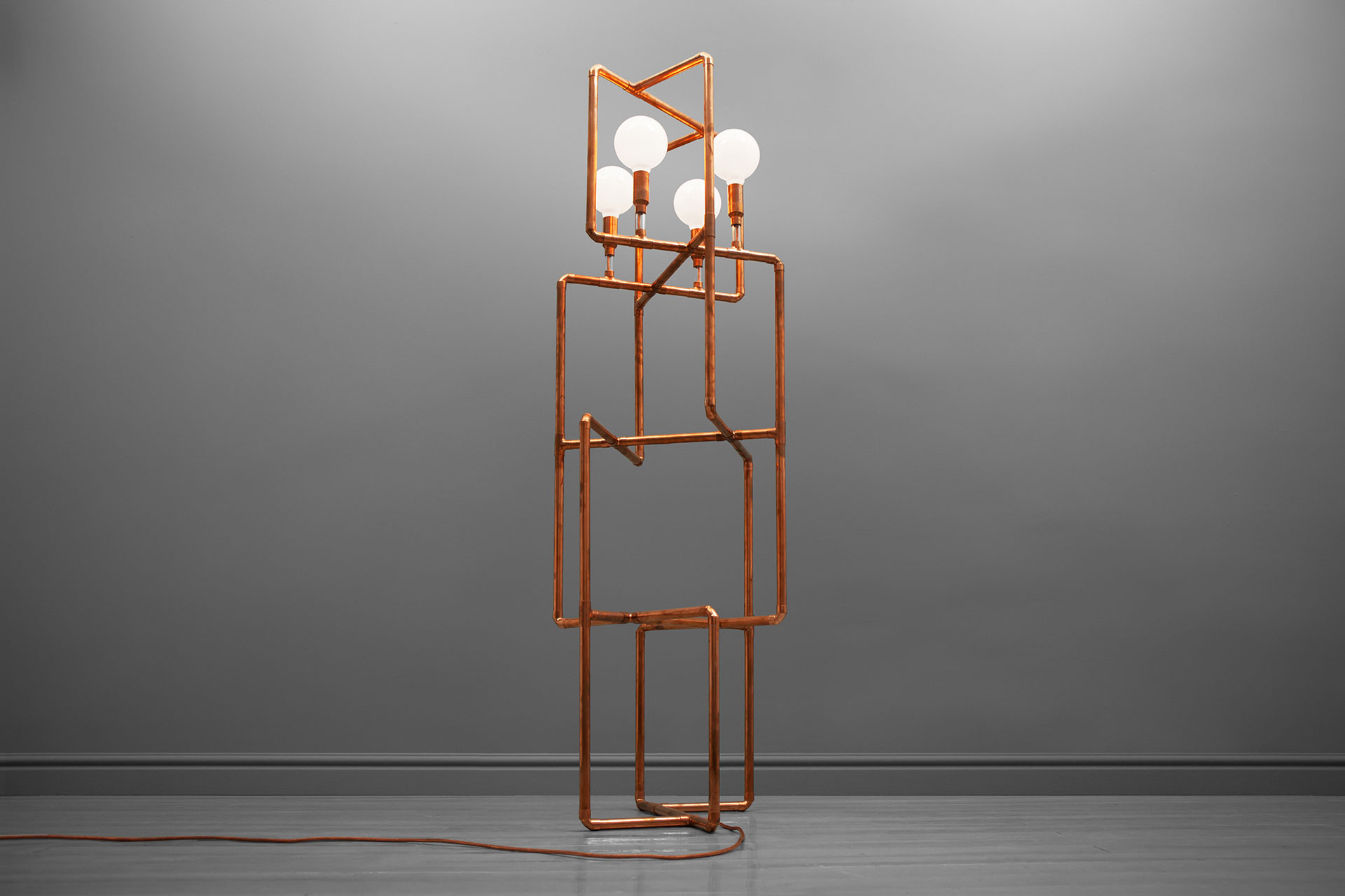 Modern 4-lights floor lamp in trendy copper inspired by industrial design
