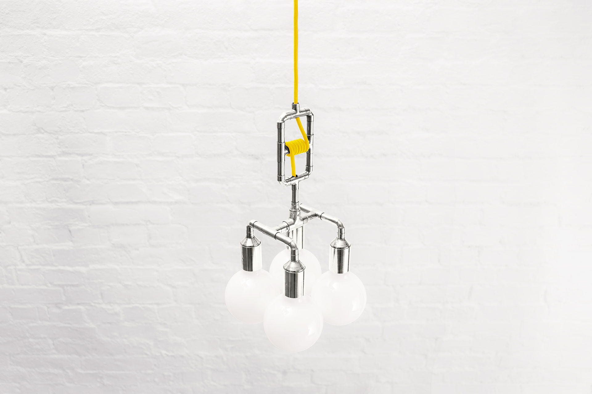 Silver nickel plated metal ceiling lamp with adjustable height inspired by industrial design